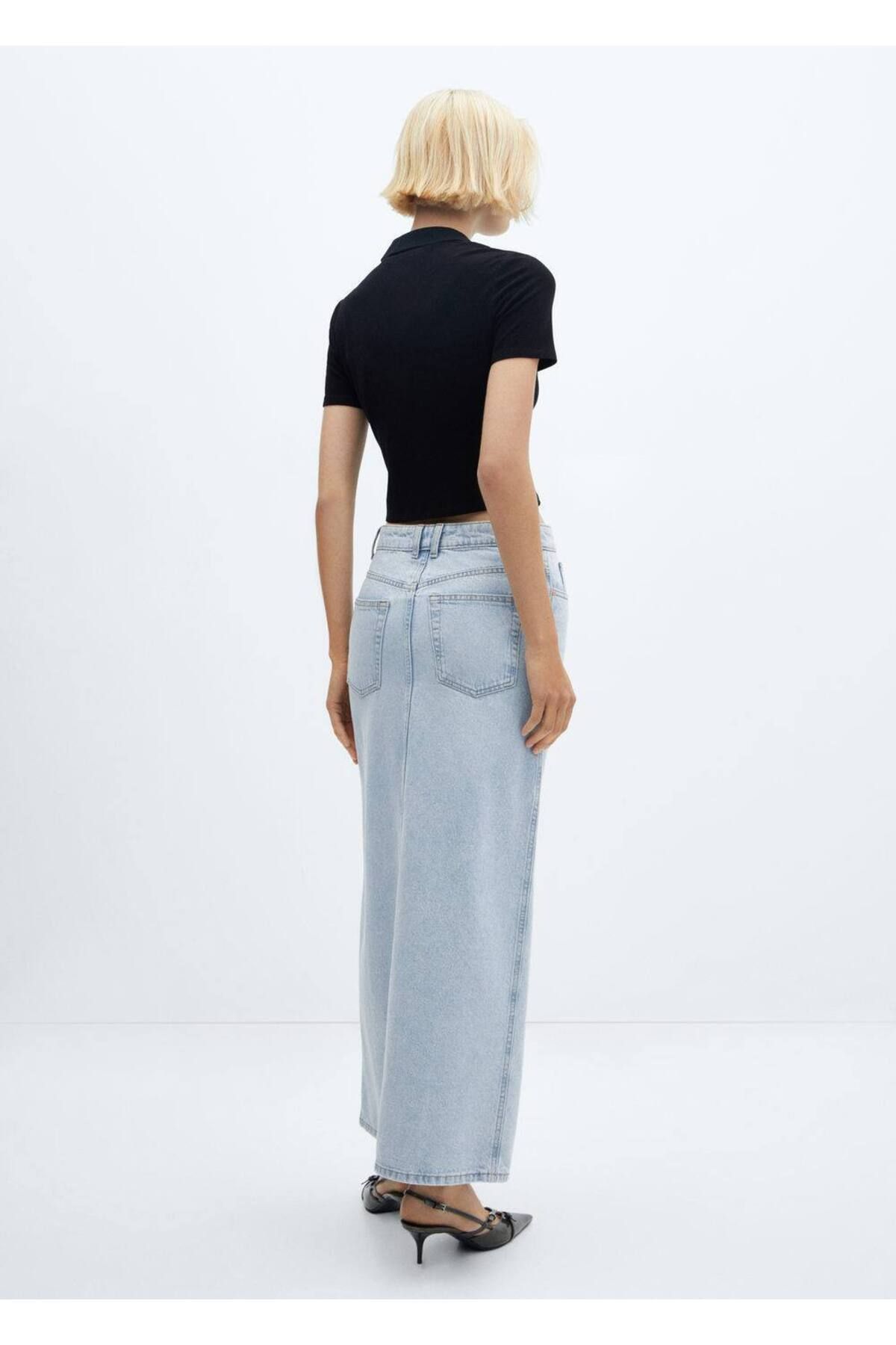 Yırtmaçlı denim etek