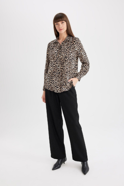 Regular Fit Leopar Desenli Uzun Kollu Gömlek I8266az24au