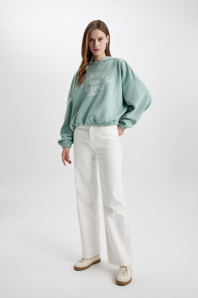 Relax Fit Kapüşonlu Baskılı Etek Ucu Lastikli Kalın Kumaş Sweatshirt C4073ax23cw Relax Fit Kapüşonlu Baskılı Etek Ucu Lastikli Kalın Kumaş Sweatshirt C4073ax23cw