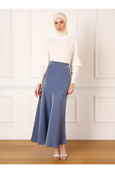 Simli Kumaş Şık Etek- Mavi - Refka Simli Kumaş Şık Etek- Mavi - Refka