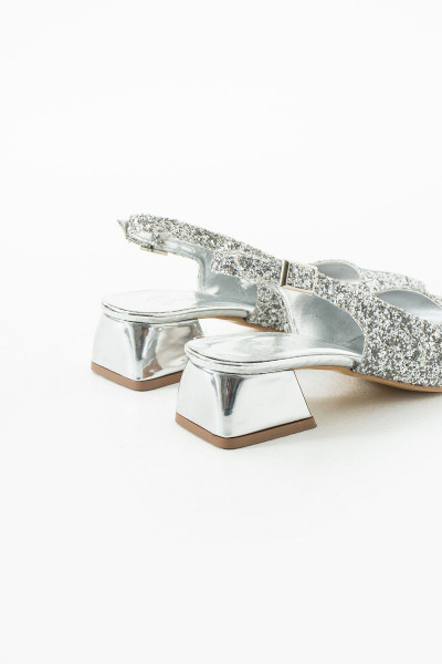 Londra Cam Kırıntıları Detay Arkası Açık Topuklu Ayakkabı