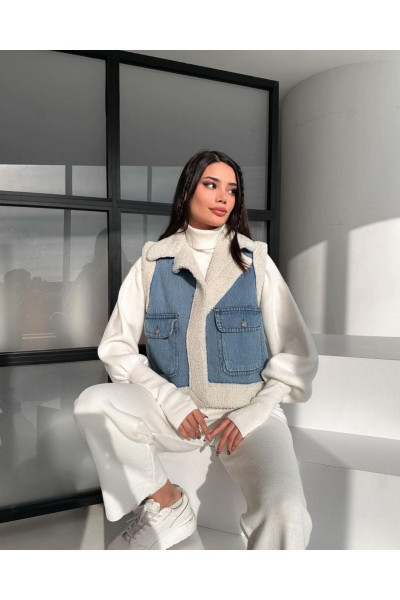 Premium Deri İçi Kürklü Oversize Biker Yelek