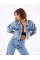 Püskül Detaylı Denim Crop Ceket