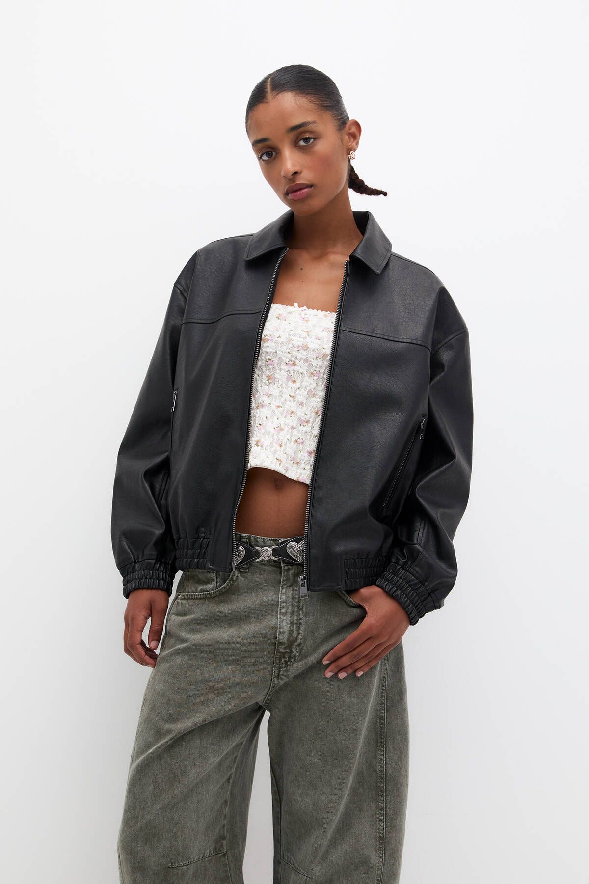 Oversize suni deri ceket Oversize suni deri ceket