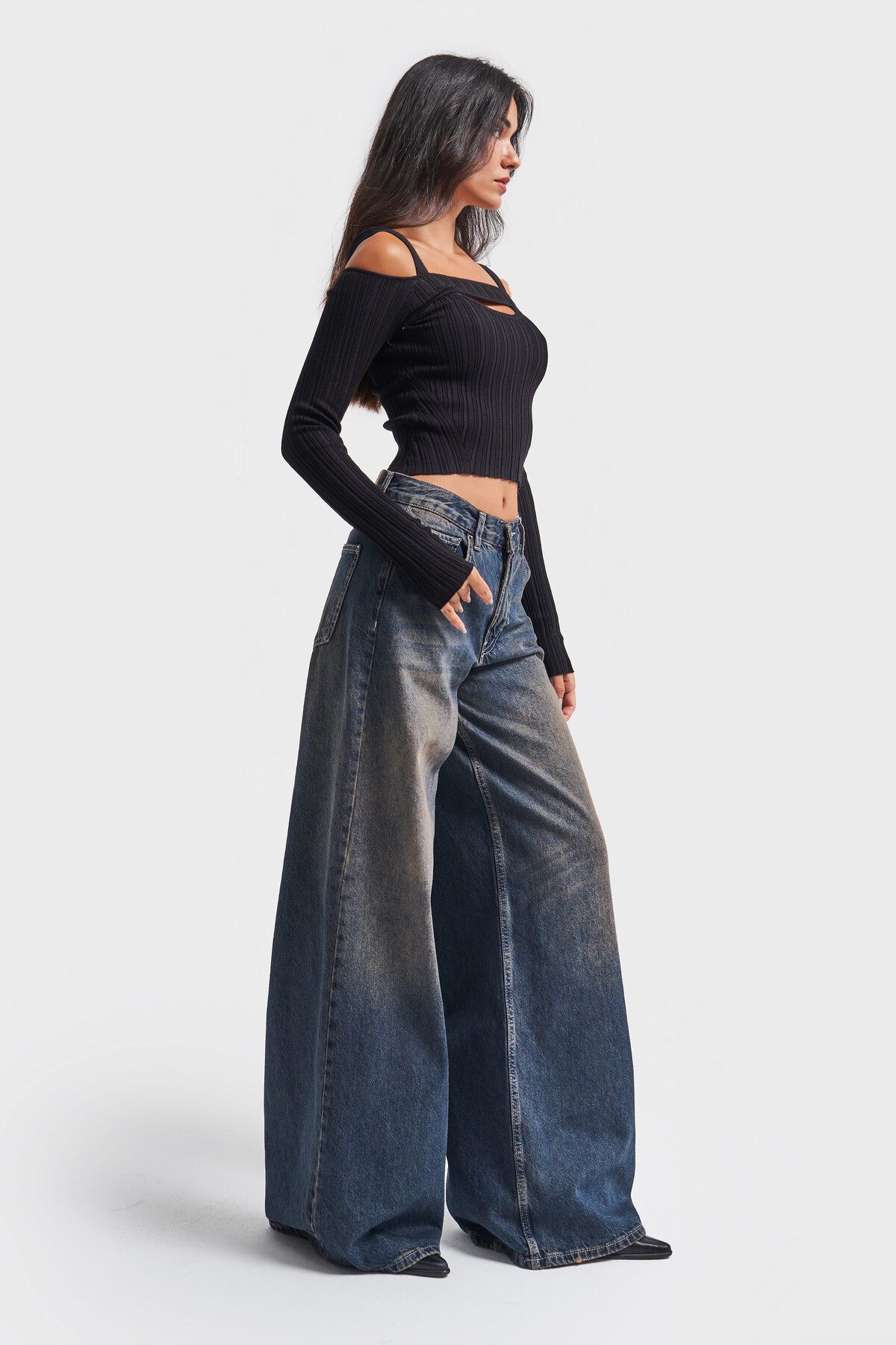 Kadın T Kot Rengi Palazzo Fit Bol Kesim Denim Kadın T Kot Rengi Palazzo Fit Bol Kesim Denim