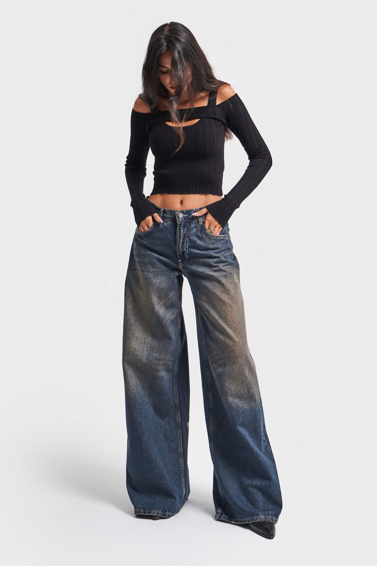 Kadın T Kot Rengi Palazzo Fit Bol Kesim Denim Kadın T Kot Rengi Palazzo Fit Bol Kesim Denim