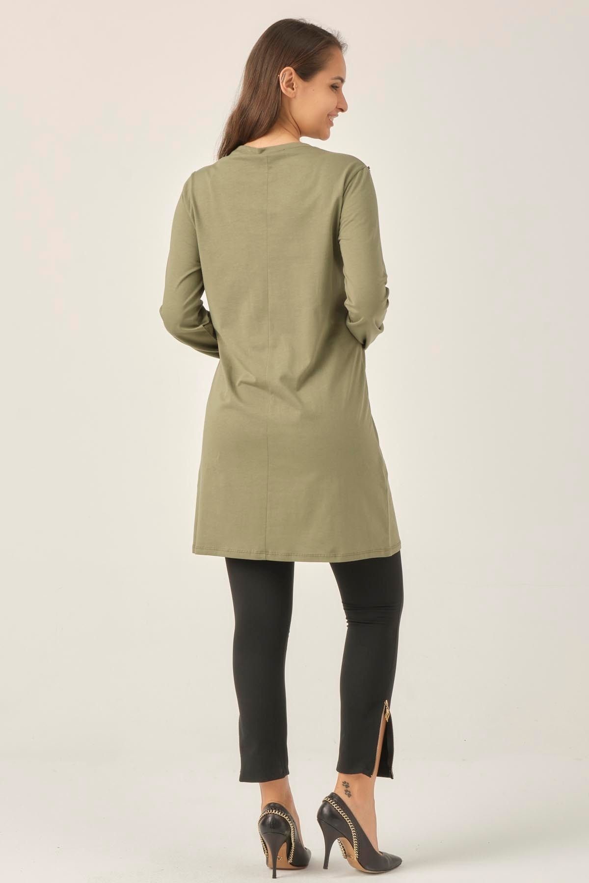 Kadın Soft Haki Taşlı Sıfır Yaka Tunik Dm230 Kadın Soft Haki Taşlı Sıfır Yaka Tunik Dm230