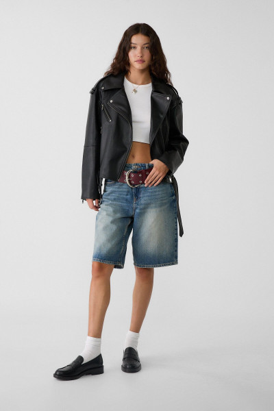 Suni deri oversize biker ceket Suni deri oversize biker ceket