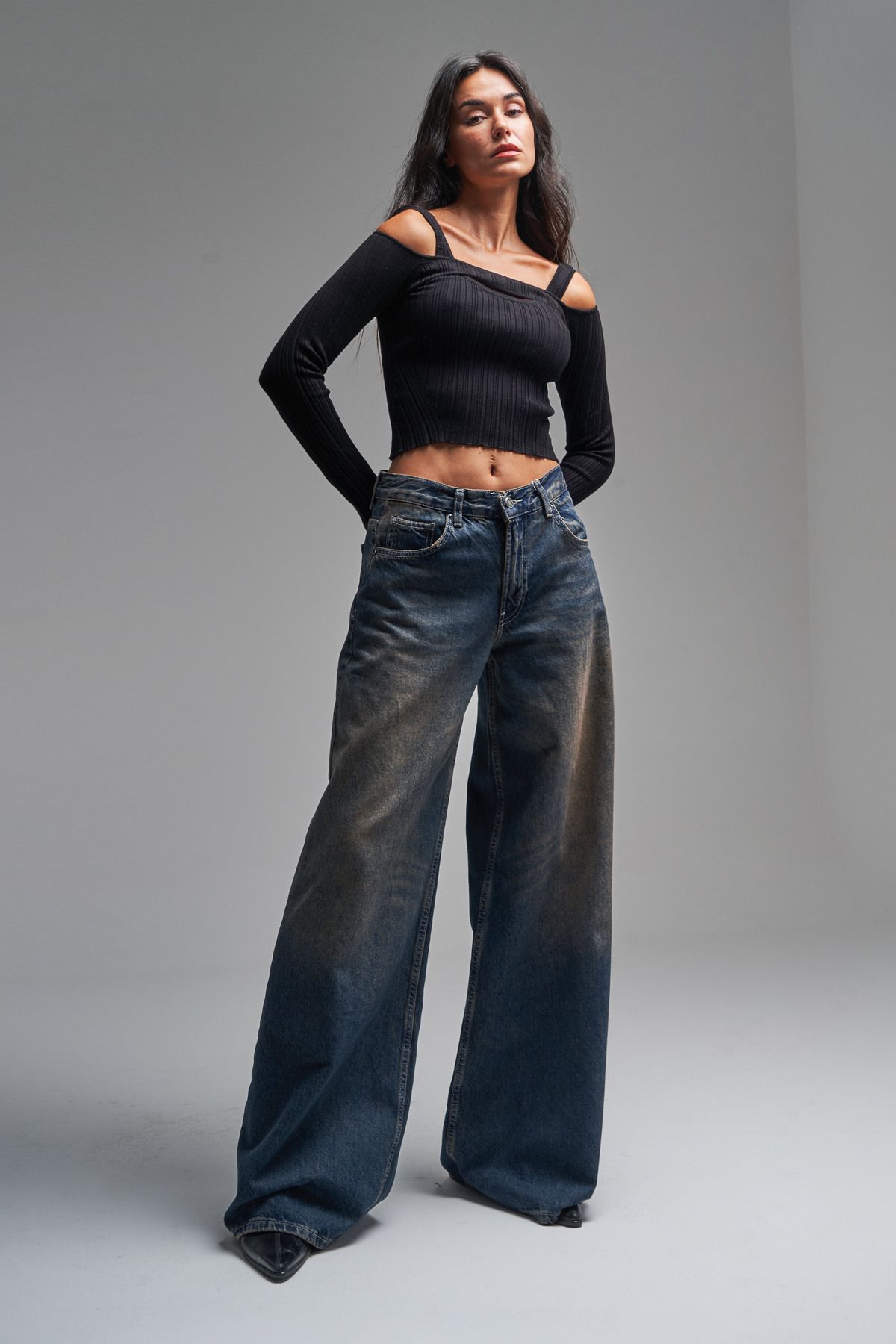 Kadın T Kot Rengi Palazzo Fit Bol Kesim Denim Kadın T Kot Rengi Palazzo Fit Bol Kesim Denim