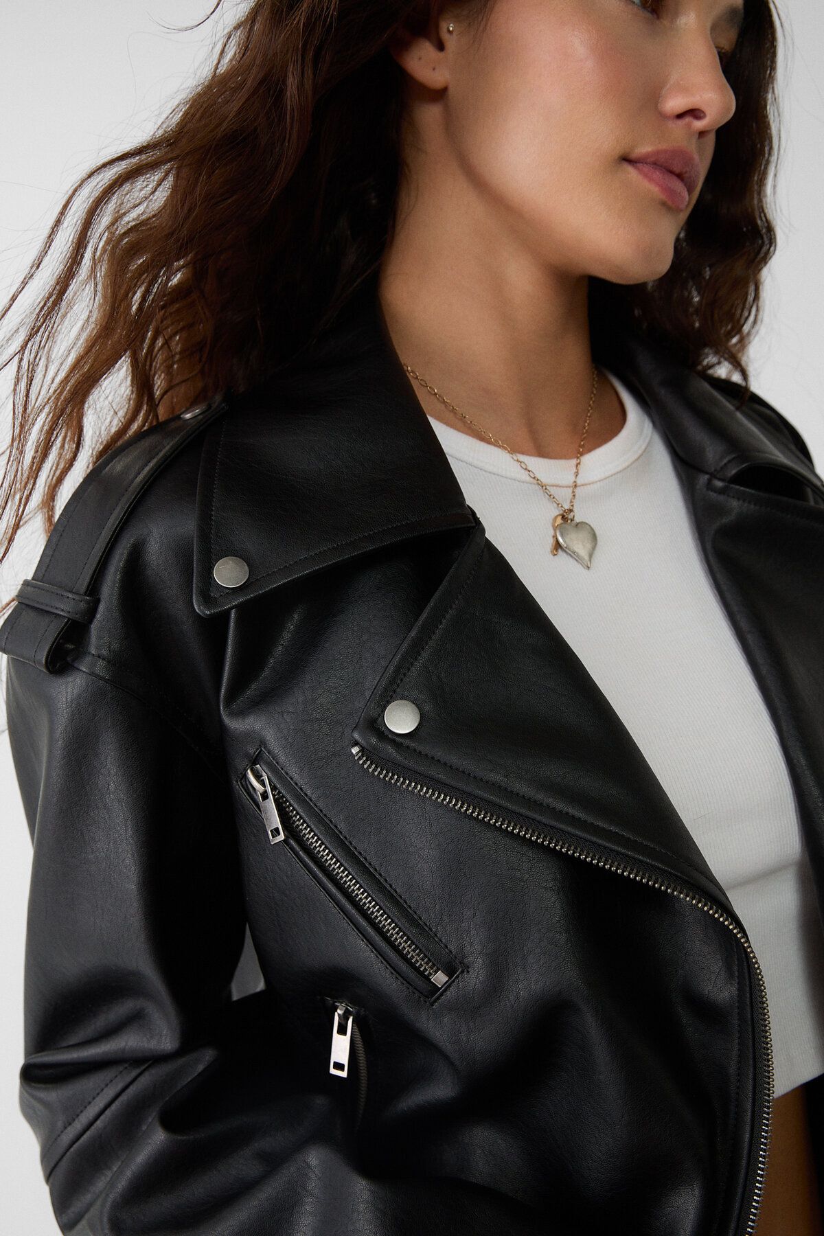 Suni deri oversize biker ceket Suni deri oversize biker ceket