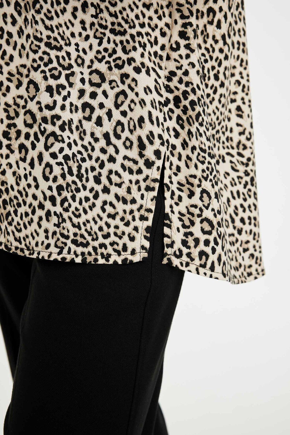 Relax Fit Leopar Desenli Uzun Kollu Gömlek D1078ax24au