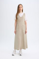 Regular Fit V Yaka Yan Büzgü Detaylı Basic Düz Gabardin Kolsuz Maxi Elbise C9684ax24au Regular Fit V Yaka Yan Büzgü Detaylı Basic Düz Gabardin Kolsuz Maxi Elbise C9684ax24au