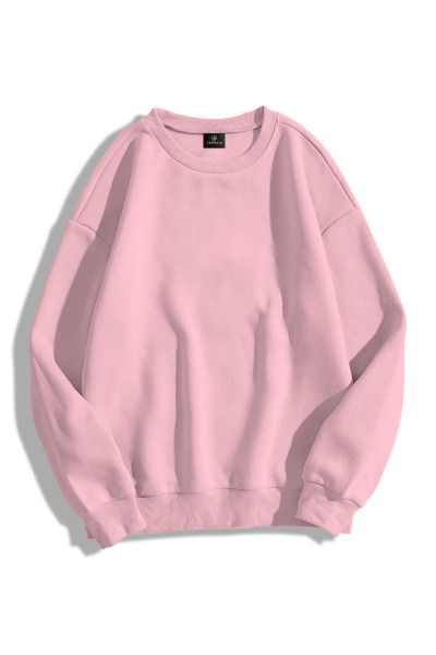 Unisex Basic Bisiklet Yaka Sweatshirt Pembe