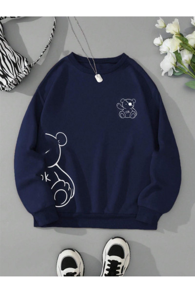 Unisex Erkek/Kadın OK BEAR Özel Renkli Baskılı Oversize Pamuklu Bisiklet Yaka Sweatshirt Unisex Erkek/Kadın OK BEAR Özel Renkli Baskılı Oversize Pamuklu Bisiklet Yaka Sweatshirt