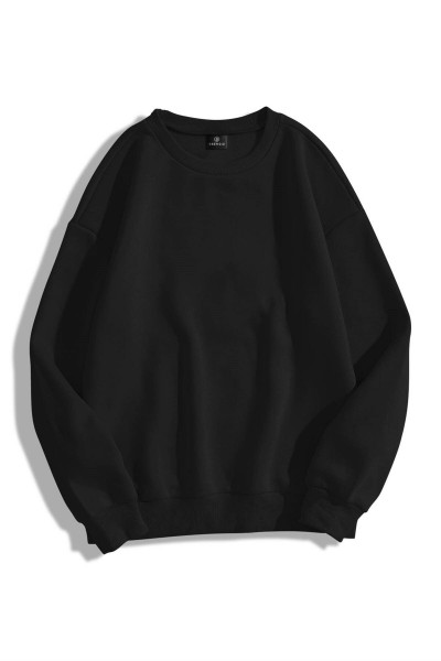 Unisex Basic Bisiklet Yaka Sweatshirt Hoodie