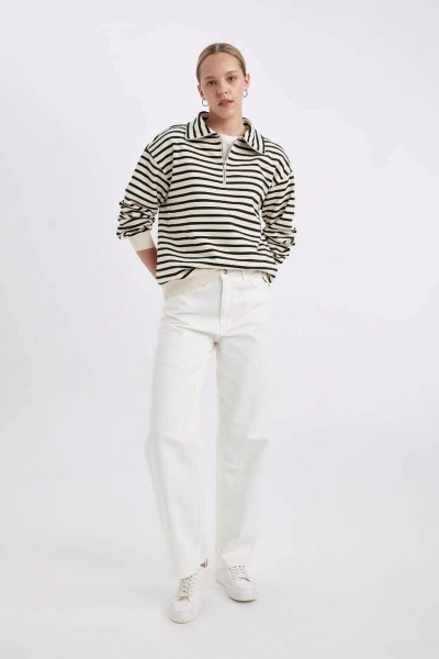 Regular Fit Dik Yaka Yarım Fermuarlı Kalın Çizgili Kalın Sweatshirt A8354ax24wn Regular Fit Dik Yaka Yarım Fermuarlı Kalın Çizgili Kalın Sweatshirt A8354ax24wn