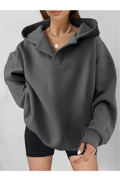 Unisex Düz Patlı Kapüşonlu Oversize Sweatshirt Unisex Düz Patlı Kapüşonlu Oversize Sweatshirt