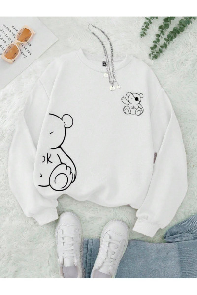 Unisex Erkek/Kadın OK BEAR Özel Renkli Baskılı Oversize Pamuklu Bisiklet Yaka Sweatshirt Unisex Erkek/Kadın OK BEAR Özel Renkli Baskılı Oversize Pamuklu Bisiklet Yaka Sweatshirt