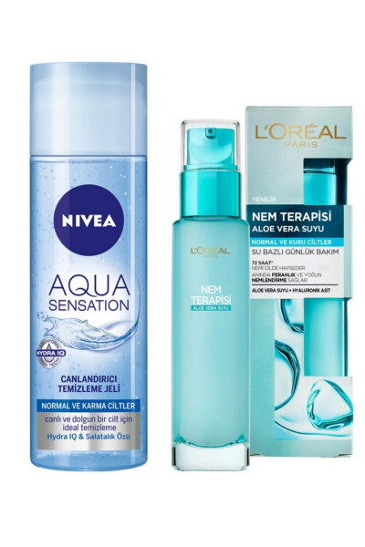 Aqua Sensation Canlandırıcı Temizleme Jeli Ve Loreal Nem Terapisi Aloe Vera Suyu Normal-kuru Ciltler Aqua Sensation Canlandırıcı Temizleme Jeli Ve Loreal Nem Terapisi Aloe Vera Suyu Normal-kuru Ciltler