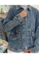Kadın Taş ve İnci İşlemeli Denim Kot Ceket Mavi Kadın Taş ve İnci İşlemeli Denim Kot Ceket Mavi