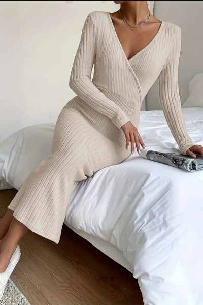 Kadın Trend Kruvaze Uzun Kalın Fitili Elbise Kadın Trend Kruvaze Uzun Kalın Fitili Elbise