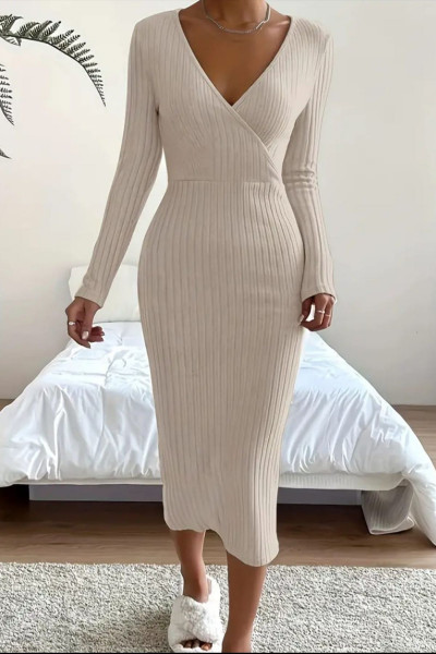 Kadın Trend Kruvaze Uzun Kalın Fitili Elbise Kadın Trend Kruvaze Uzun Kalın Fitili Elbise