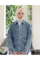 Kadın Taş ve İnci İşlemeli Denim Kot Ceket Mavi Kadın Taş ve İnci İşlemeli Denim Kot Ceket Mavi