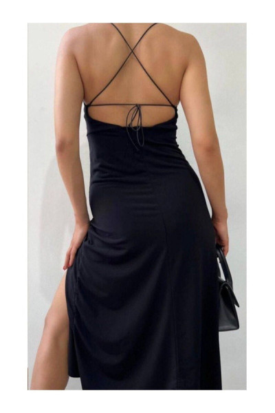 Sırt Dekolteli Önden Yırtmaçlı Elbise