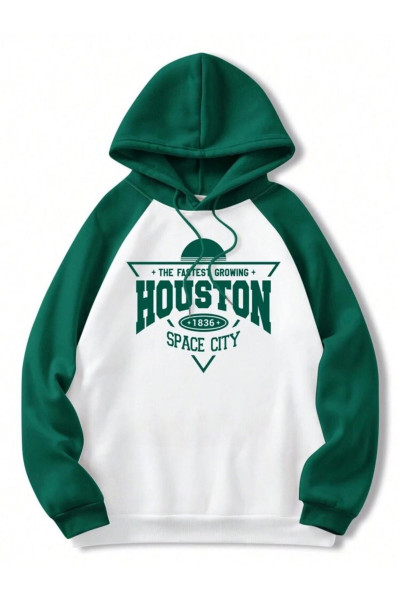 Kapüşonlu Beyaz-Yeşil Kollu Houston Space Oversıze Sweatshirt Kapüşonlu Beyaz-Yeşil Kollu Houston Space Oversıze Sweatshirt