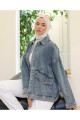 Kadın Taş ve İnci İşlemeli Denim Kot Ceket Mavi Kadın Taş ve İnci İşlemeli Denim Kot Ceket Mavi