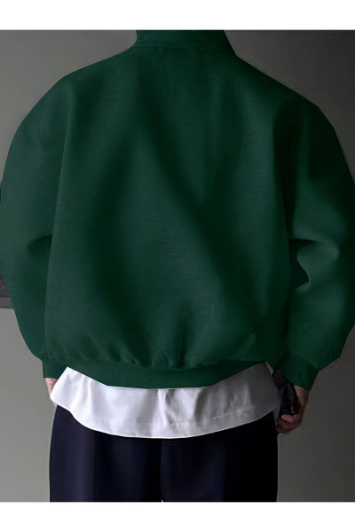 yeşil (W)  baskılı siyah dik yakalı yarım fermuarlı oversize unisex sweatshirt yeşil (W)  baskılı siyah dik yakalı yarım fermuarlı oversize unisex sweatshirt