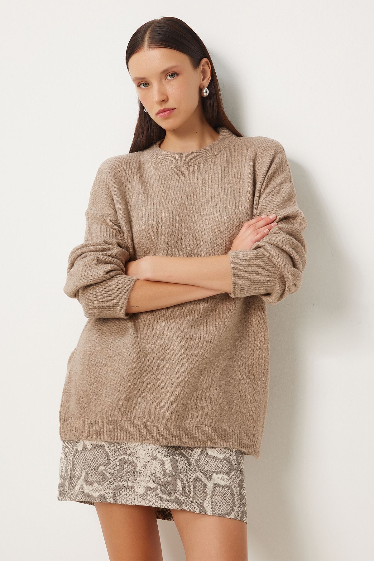 Kadın Vizon Oversize Yumuşak Triko Kazak FN03336 Kadın Vizon Oversize Yumuşak Triko Kazak FN03336