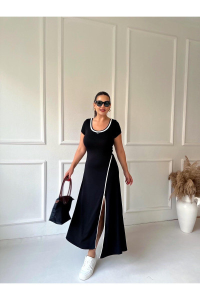 Kadın Yırtmaçlı, Siyah Yazlık Uzun Elbise Kadın Yırtmaçlı, Siyah Yazlık Uzun Elbise