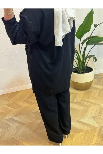 Zımba Desenli Düğmeli Aerobin Kumaş Takım