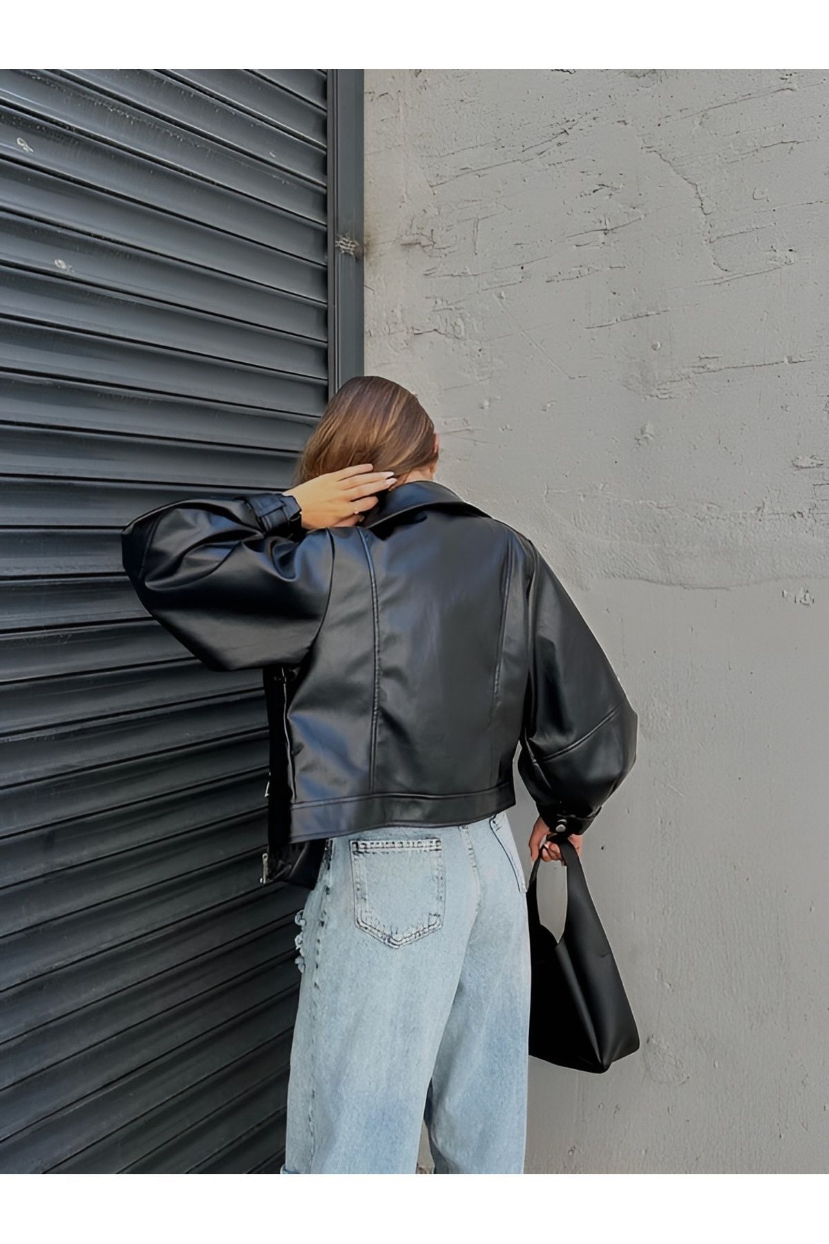 Yeni Sezon Oversize Balon Kol Deri Ceket Yeni Sezon Oversize Balon Kol Deri Ceket