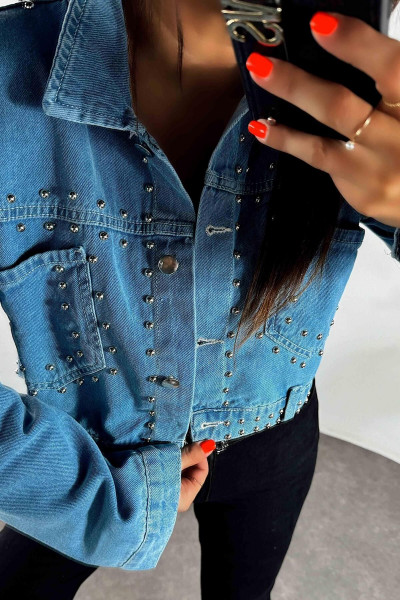 Zımba Detay Tasarım Denim Ceket Mavi Zımba Detay Tasarım Denim Ceket Mavi