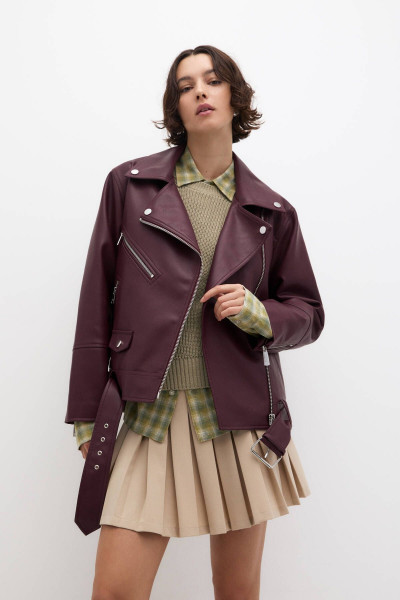 Oversize suni deri biker ceket Oversize suni deri biker ceket