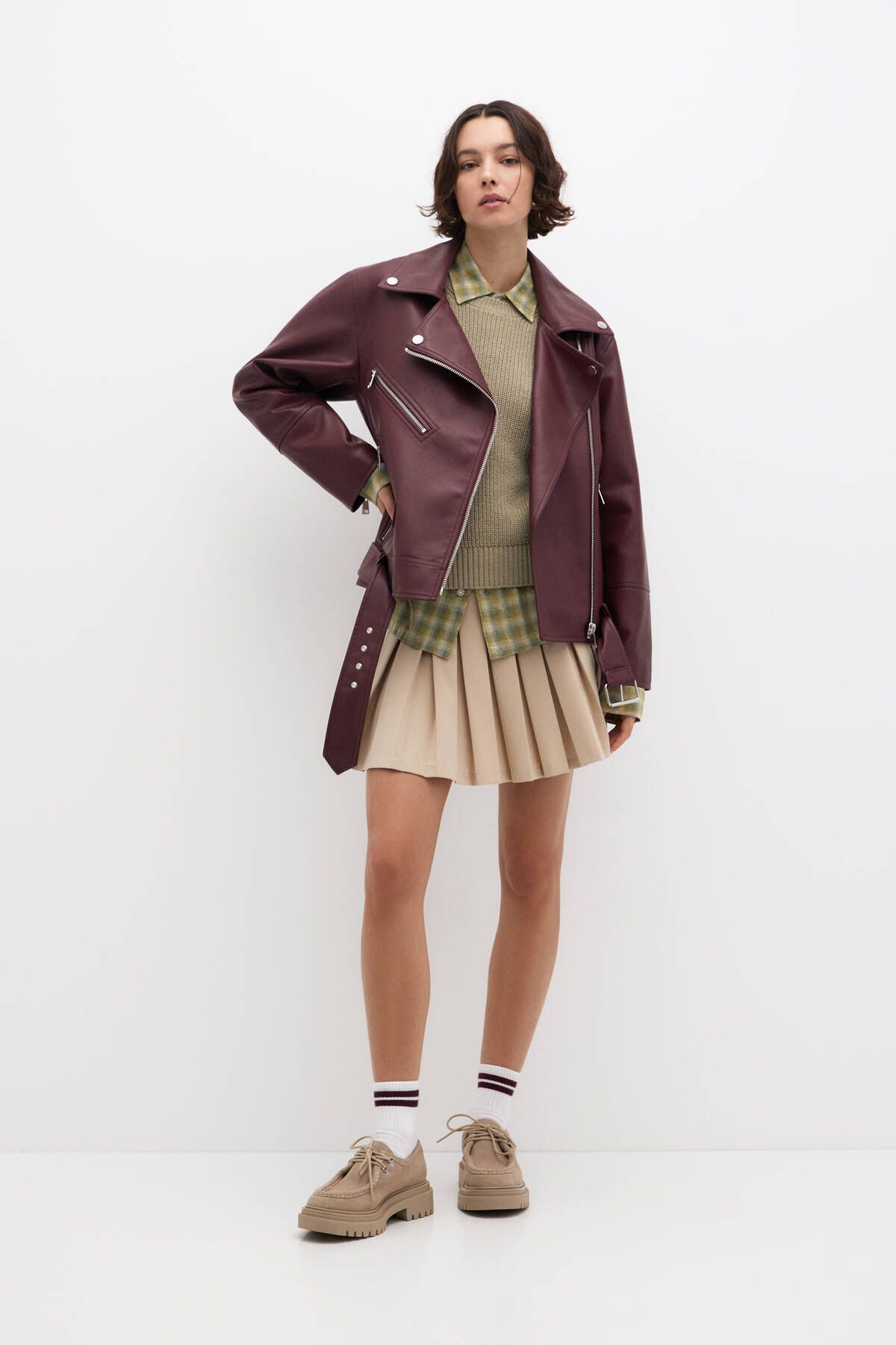 Oversize suni deri biker ceket Oversize suni deri biker ceket