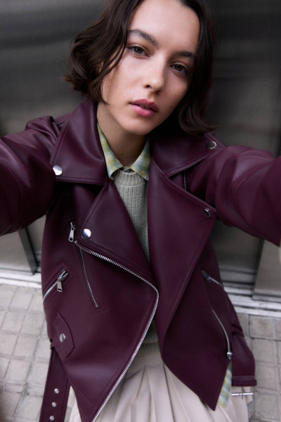 Oversize suni deri biker ceket Oversize suni deri biker ceket