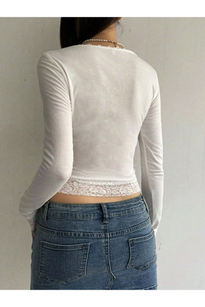TRİM DANTELLİ LİKRALI SÜPREM CROP BLUZ TRİM DANTELLİ LİKRALI SÜPREM CROP BLUZ