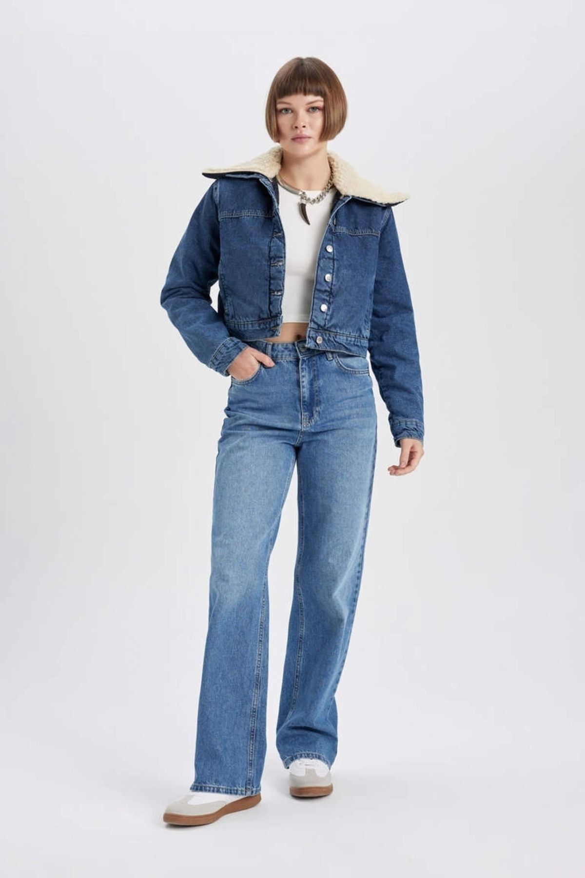 Suni Kürk Yakalı Jean Ceket A9232ax23au Suni Kürk Yakalı Jean Ceket A9232ax23au