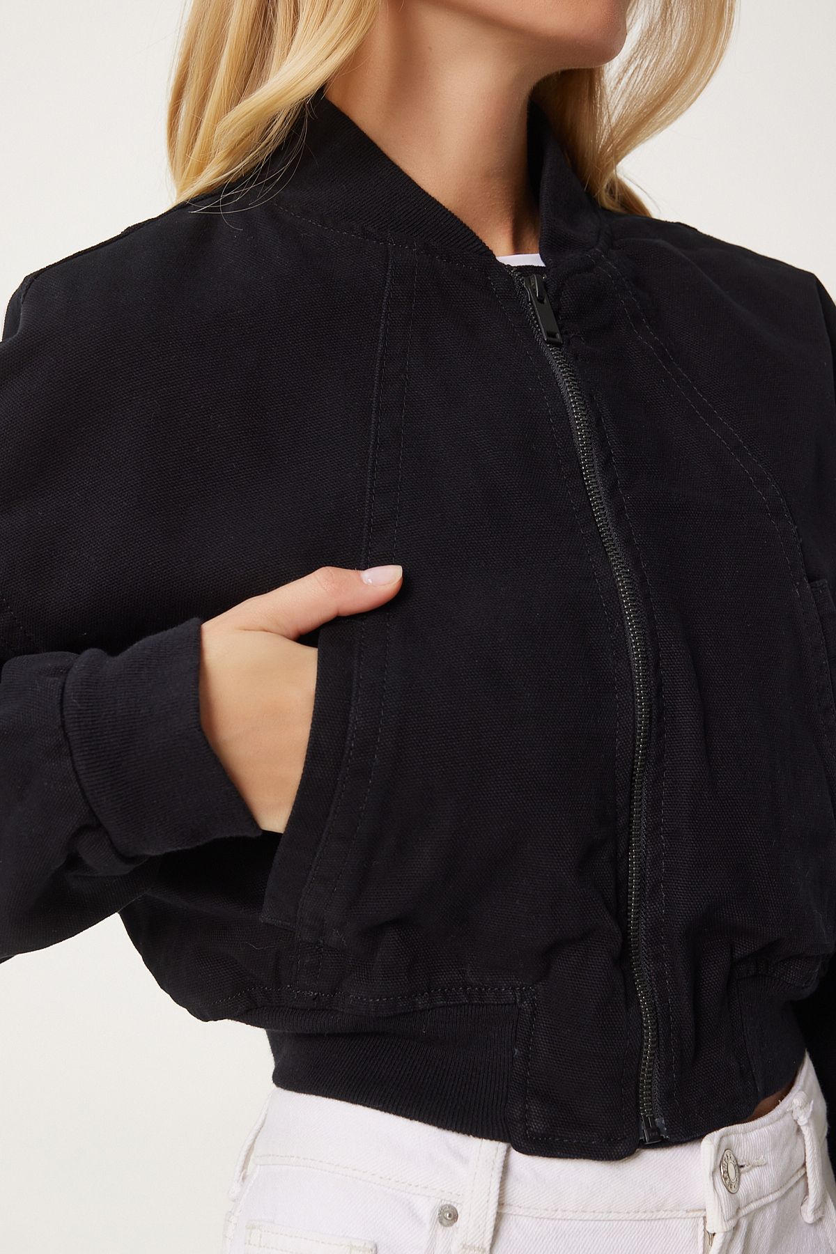 Kadın Siyah Crop Bomber Ceket KL00003 Kadın Siyah Crop Bomber Ceket KL00003