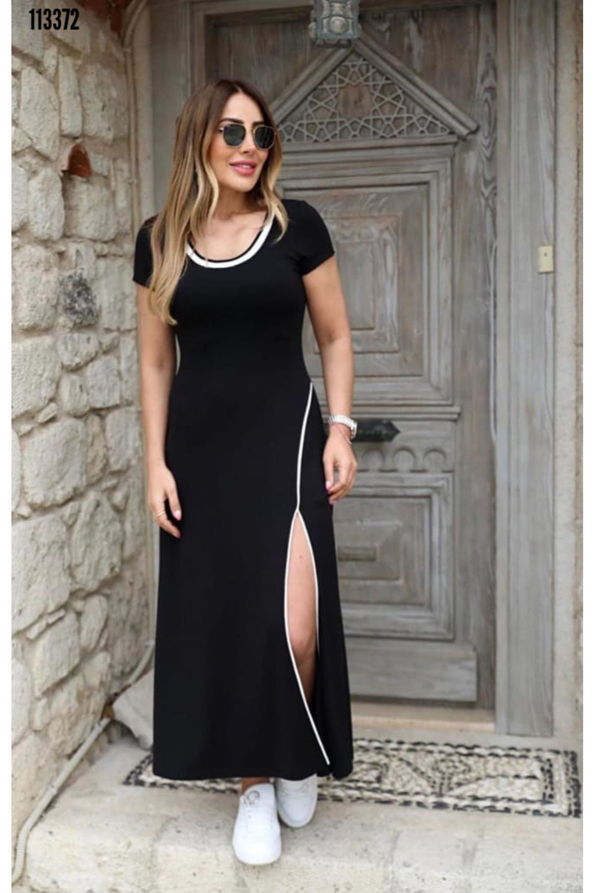 Kadın Yırtmaçlı, Siyah Yazlık Uzun Elbise Kadın Yırtmaçlı, Siyah Yazlık Uzun Elbise
