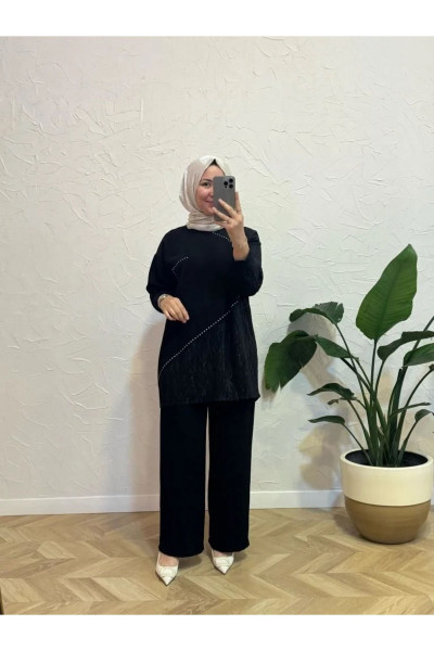 Zımba Desenli Düğmeli Aerobin Kumaş Takım