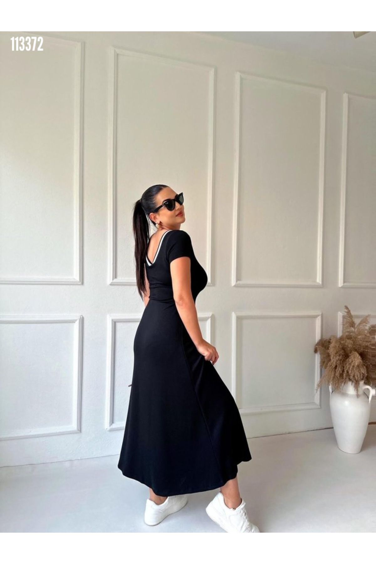 Kadın Yırtmaçlı, Siyah Yazlık Uzun Elbise Kadın Yırtmaçlı, Siyah Yazlık Uzun Elbise