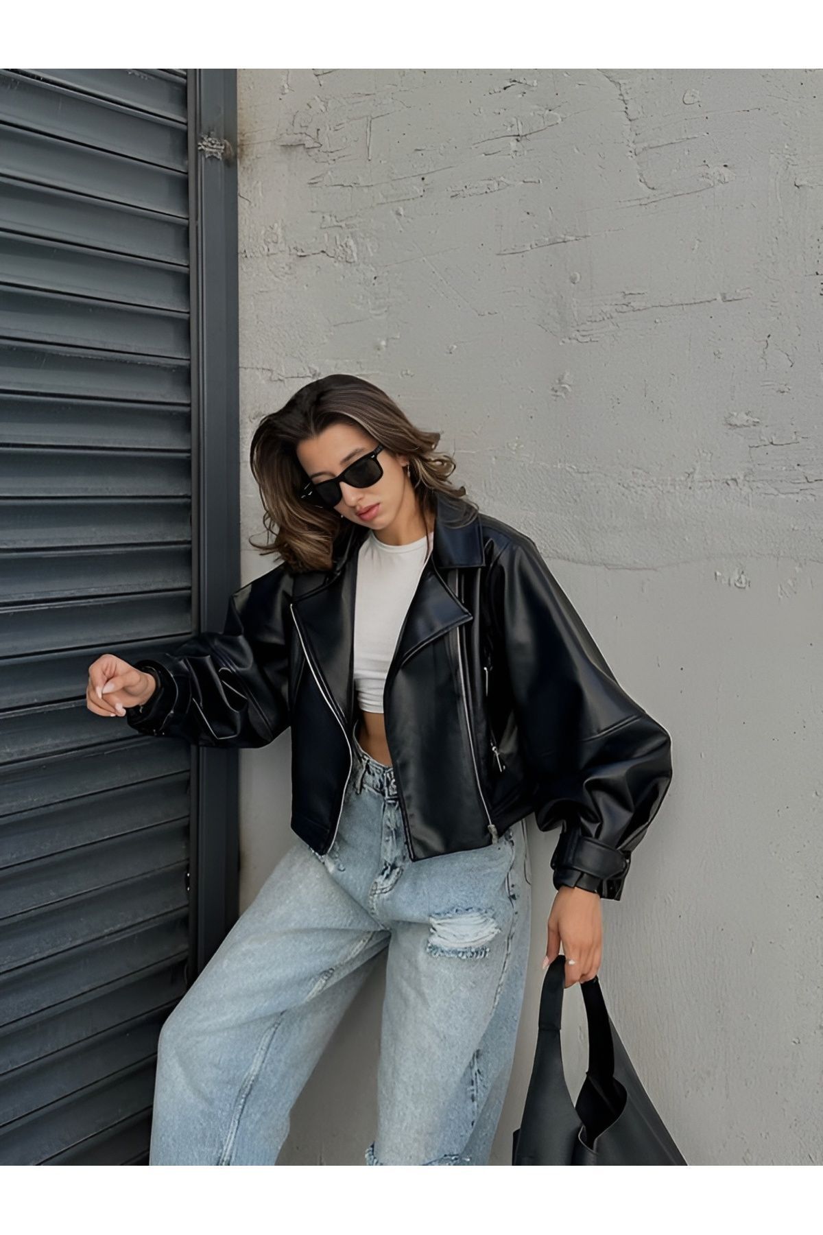 Yeni Sezon Oversize Balon Kol Deri Ceket Yeni Sezon Oversize Balon Kol Deri Ceket