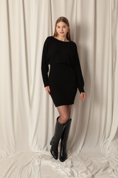 Yeni Sezon Kadın Elbise Üstüne Kazaklı  Mini Elbise İkili Takım 25TBK002 Yeni Sezon Kadın Elbise Üstüne Kazaklı  Mini Elbise İkili Takım 25TBK002