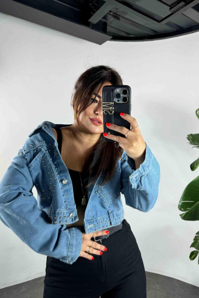 Zımba Detay Tasarım Denim Ceket Mavi Zımba Detay Tasarım Denim Ceket Mavi