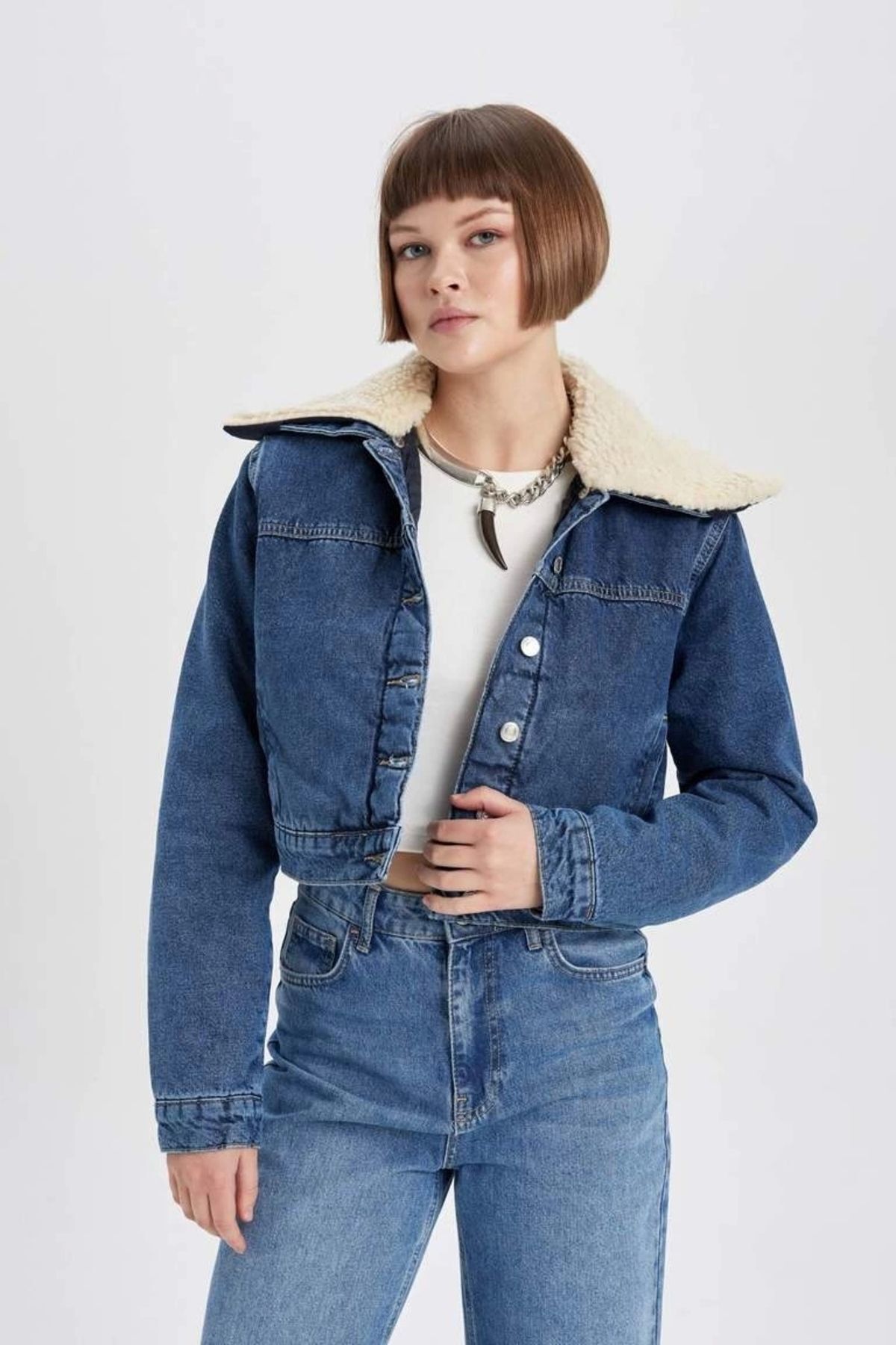 Suni Kürk Yakalı Jean Ceket A9232ax23au Suni Kürk Yakalı Jean Ceket A9232ax23au
