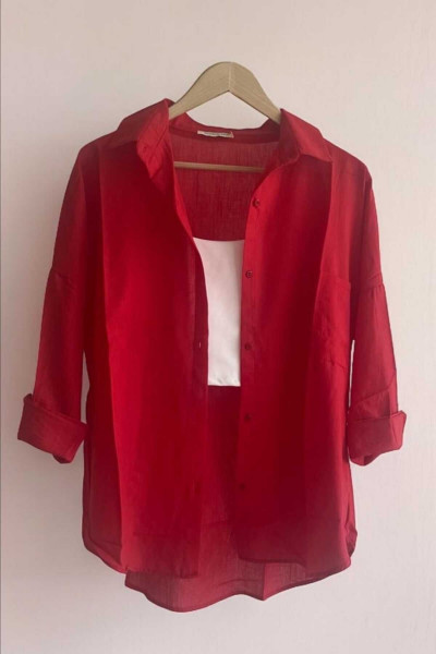 Oversize Keten Dokulu %100 Pamuk Tek Cepli Salaş Gömlek BB-KU3435 Oversize Keten Dokulu %100 Pamuk Tek Cepli Salaş Gömlek BB-KU3435